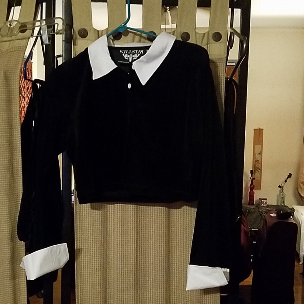 Killstar Wednesday Addams black velvet crop top XX